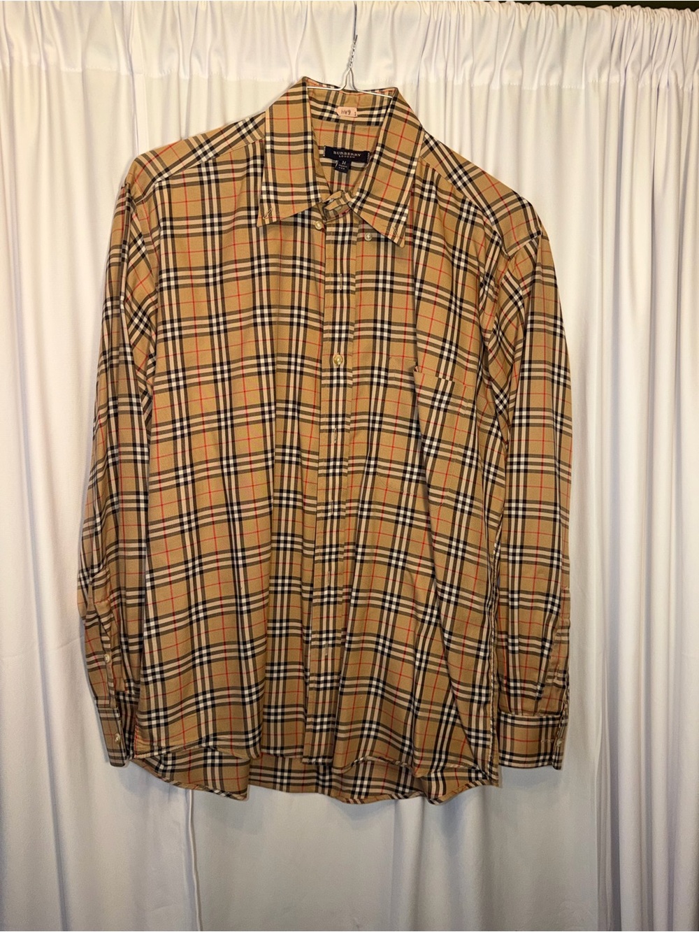 Burberry Beige Plaid Long-Sleeve Button-Up Shirt